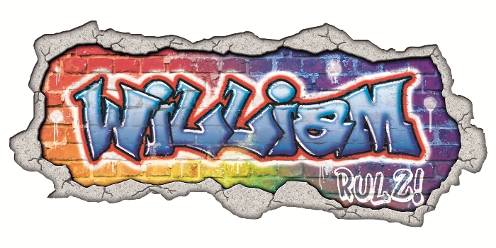 The wall mural that Halligan Raby’s Jamie Mallin created using UTACK media from CMYUK and a sample ‘graffiti’ wall decal 